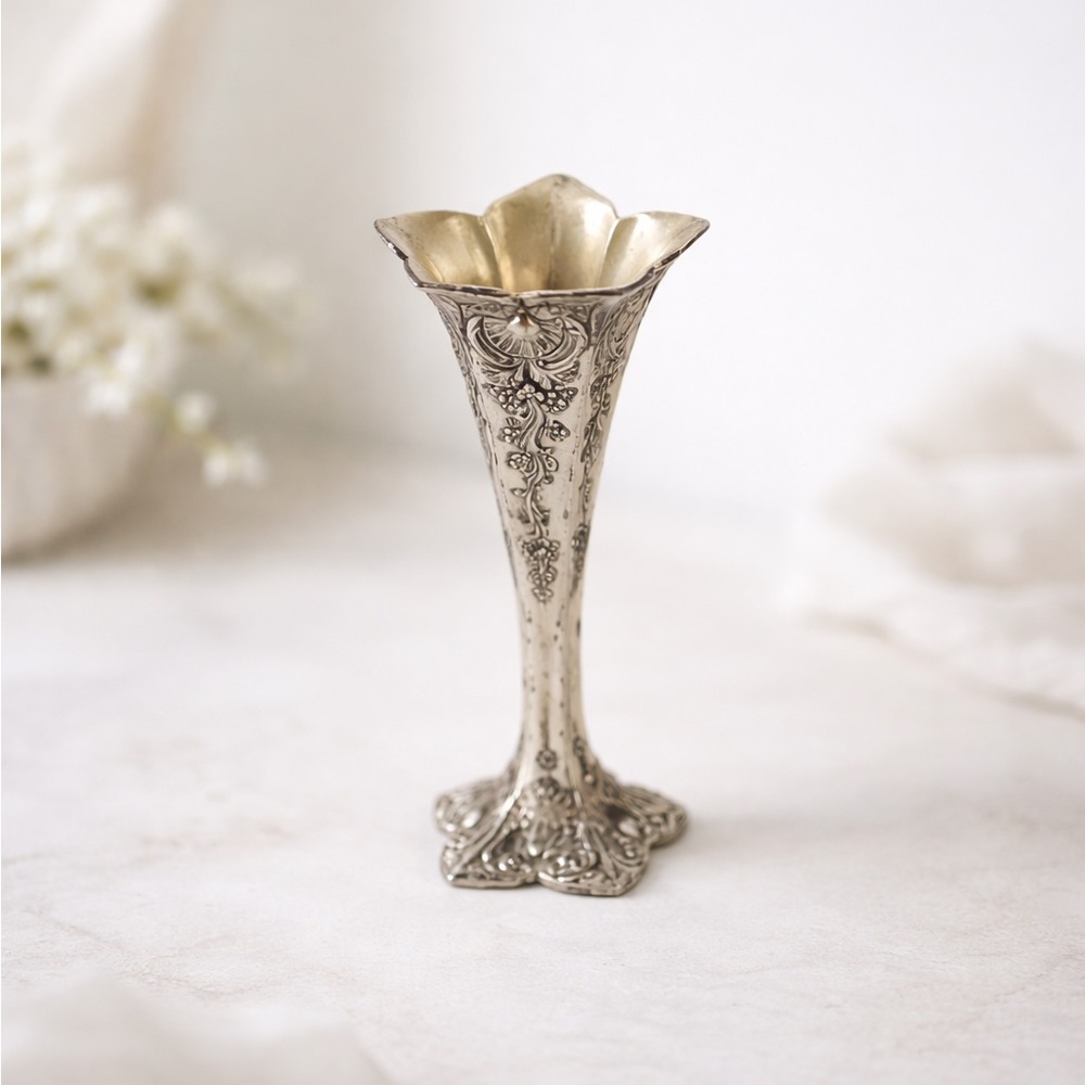 Vintage Art Nouveau Bud Vase | Silver Plate Floral Engraved | Made in France 🇫🇷
